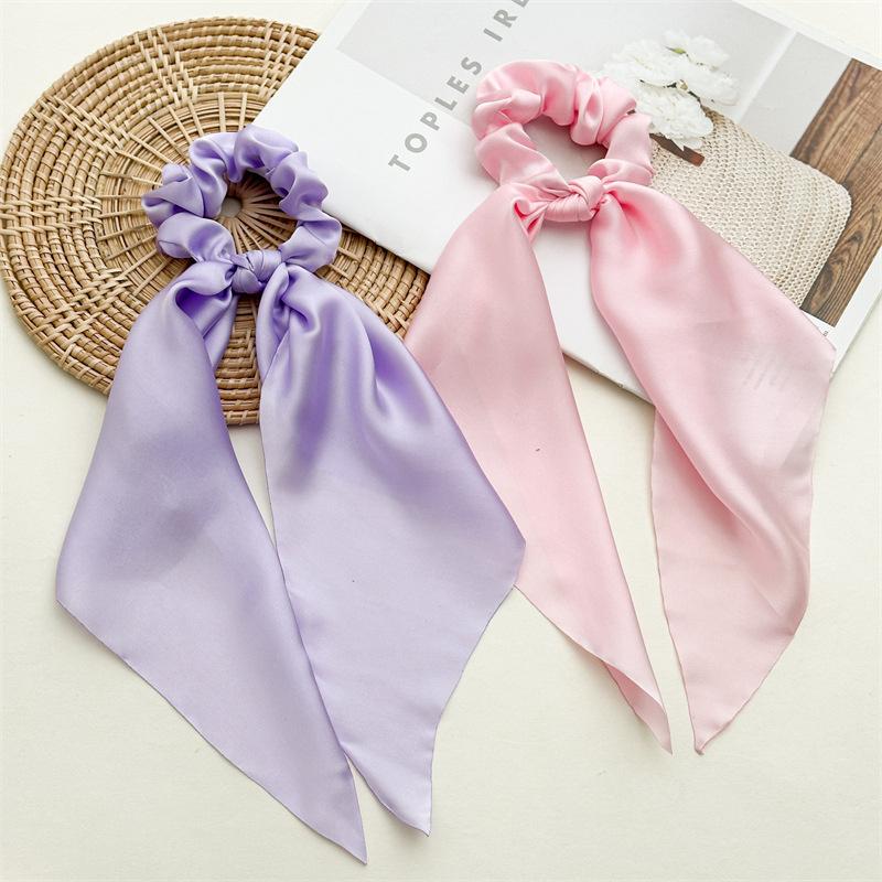 Popular Soft Satin Cloth Bow Knot Scrunchy for Women Girls Ponytail Holder Hair Accessories Triangle Scarf Knotted Hairbands