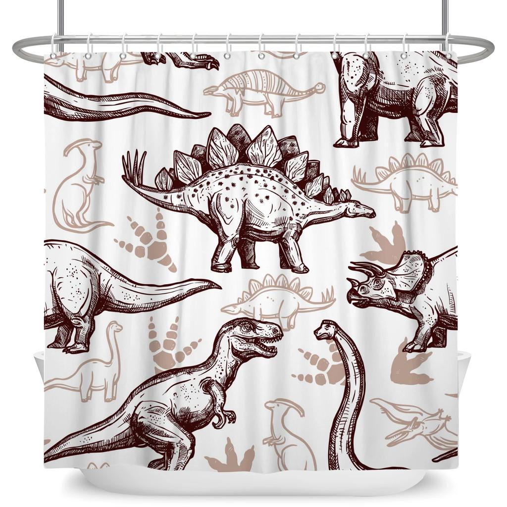 Cute Dinosaur Funny Animal Shower Curtains Bathroom Bathtub Decoration Waterproof Polyester Bath Curtain Home Decor with Hooks