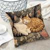 Cozy Cat-Print Pillowcase: Embrace Serenity with These Sleeping Kitties! Sofa Cushion Cover, Home Decoration, 2D Printing