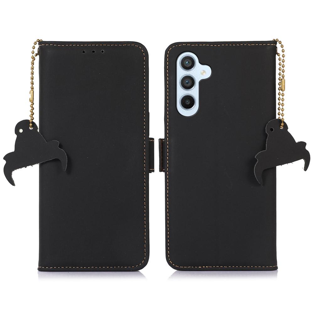 For Samsung Galaxy M35 5G Wallet Case Anti-Drop Genuine Cow Leather Phone Cover RFID Blocking