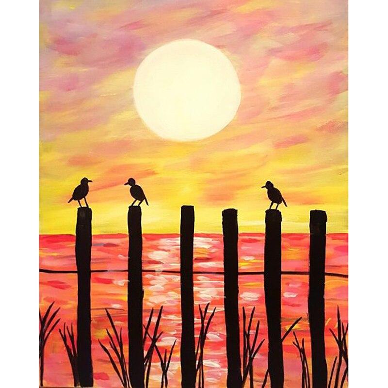 New DIY 5D Diamond Painting Sunset Diamond Embroidery Scenery Cross Stitch Full Round Drill Manual Art Home Decor Gift