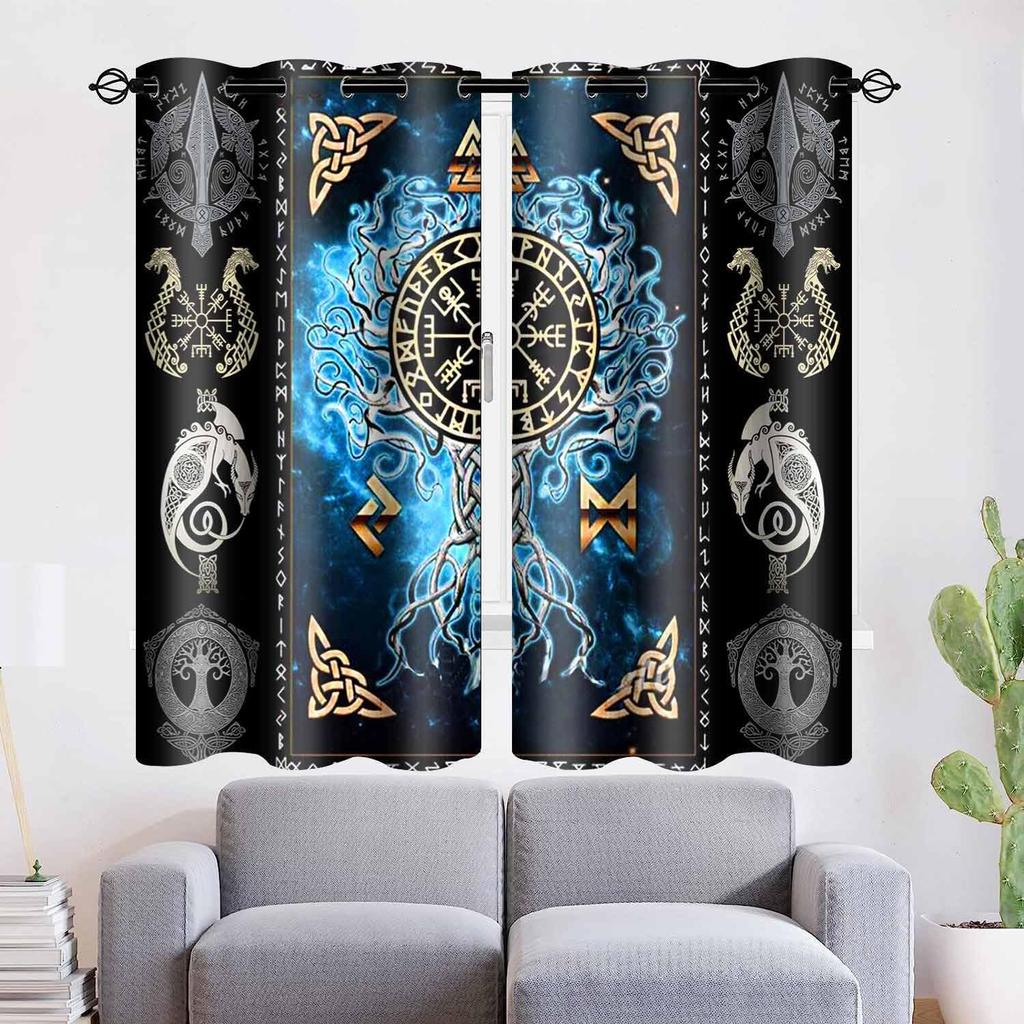 Viking Blackout Curta Scandinavian Pirate Totem Printed Curtain Room Darkening Ancient Mythology Tree of Life Window Treatments for Bedroom Living
