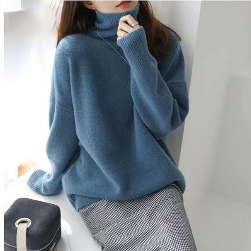 Turtleneck Cashmere Sweater Women Autumn Winter Pure Woolen Sweater Ladies Knitting Loose Large Size Pullover Female