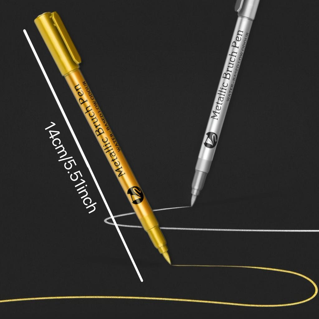 1pc Golden +1pc Silver Metal Waterproof Permanent Paint Marker Pens, Craftwork Art Painting Supplies, For Decoration