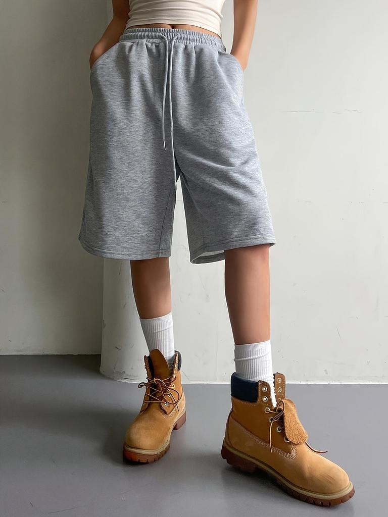 Pantaloncini da Corsa Larghi da Donna Grigi - Estivi Casual, Sottili, di Media Lunghezza, con Coulisse