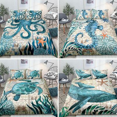 Biancheria da letto Tartaruga Marina Set Copripiumino Oceano Stile Mediterraneo Verde Acqua Design a Tema Marino Set Biancheria da Letto Oceano Dimensioni Queen King Twin