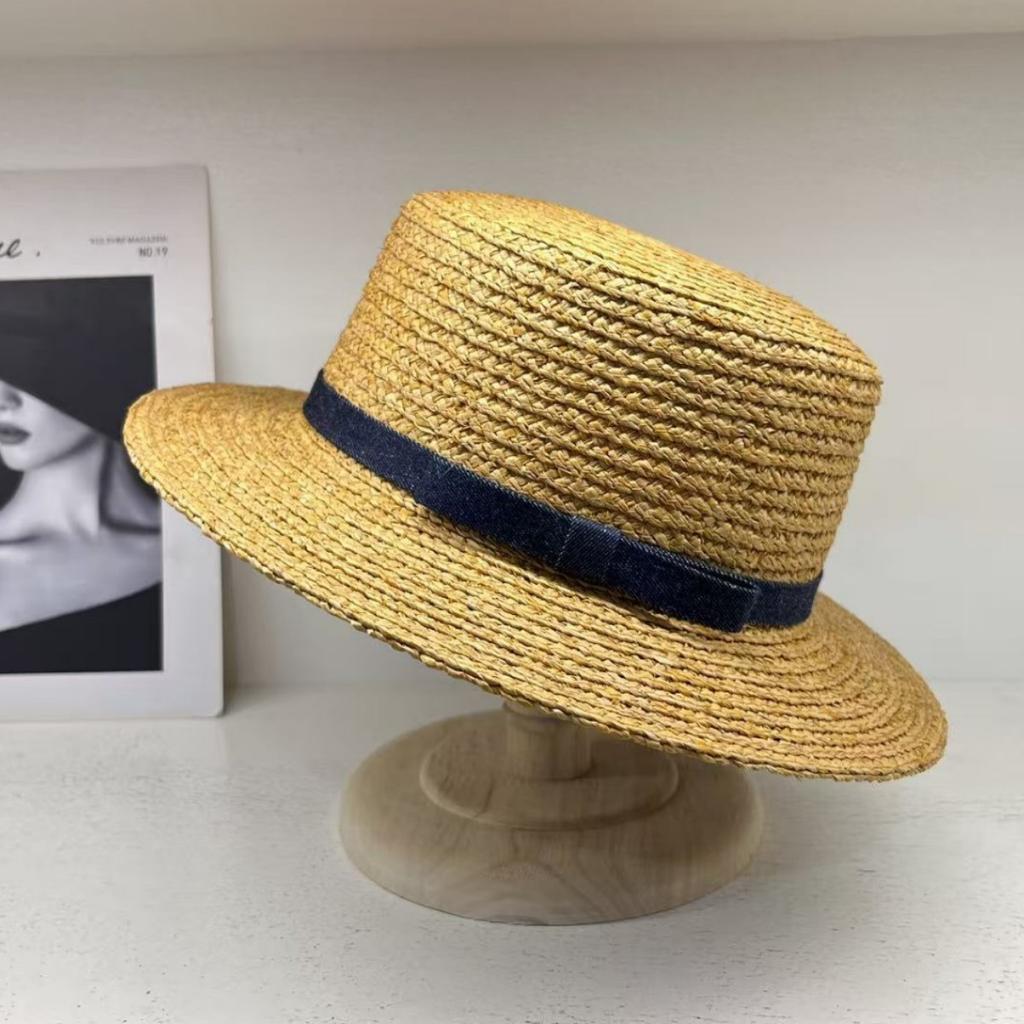 Lafite Hand-woven Flat-top Top Top Hat, Fashionable and Versatile Temperament Model, Men's and Women's Travel Sunscreen Straw Hat