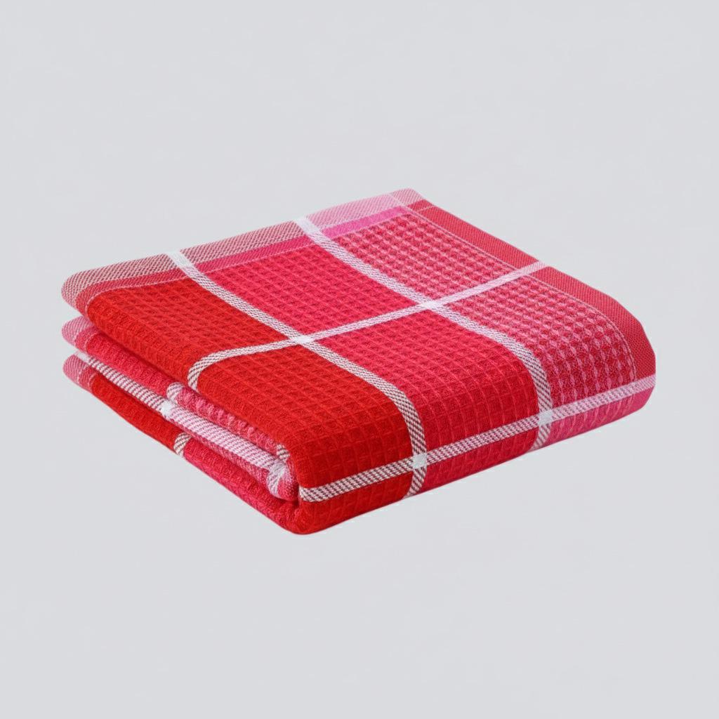 Colorful Plaid Polyester-Cotton Waffle Weave Kitchen Towel