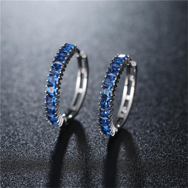 Luxus Aaa Zirkonia Creolen Große Kreis Huggie Ohrringe Für Frauen Blau Rot Edelstein Creolen Pendientes Schmuck Ohrringe