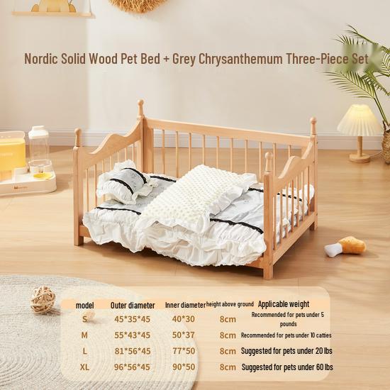 Four Seasons Removable Washable Wooden Doghouse Bed for Small to Medium Dogs