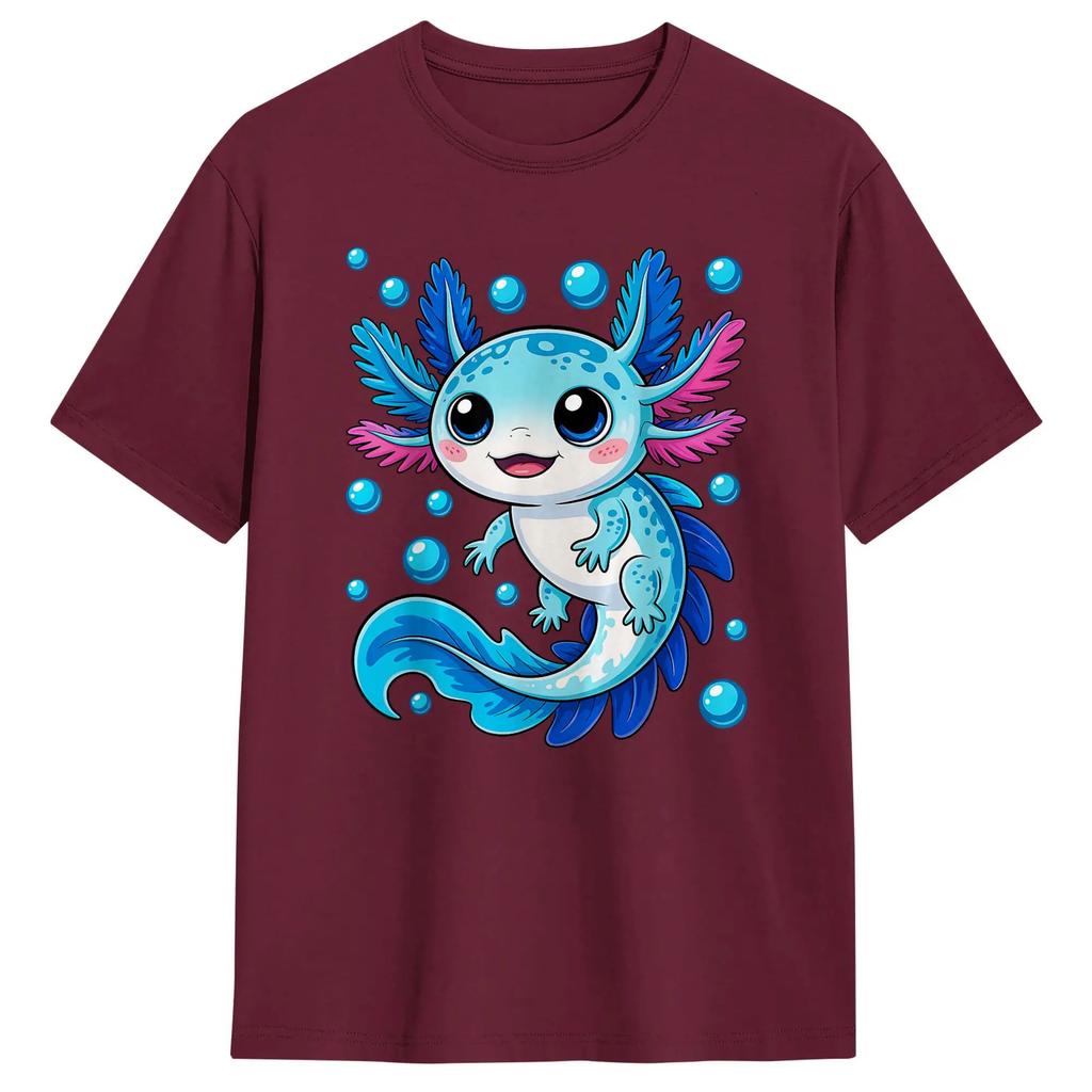 Fun Blue Axolotl Kawaii Lover Tshirts Unisex Round Neck Cotton T Shirt Short Sleeve Tee Shirt Classic Tops