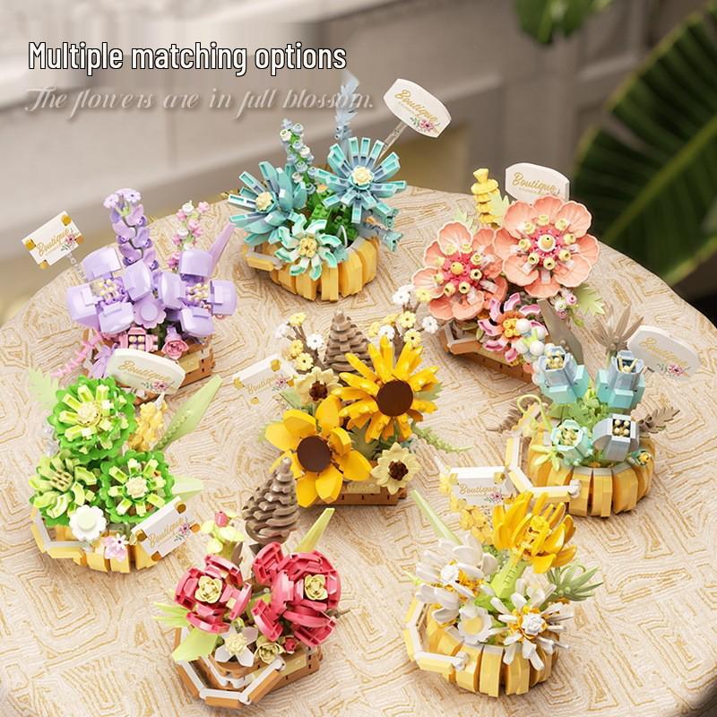 Lego-Compatible Micro Bricks Succulent Plant & Rose Bouquet Bonsai Girls' Assembly Toy Gift