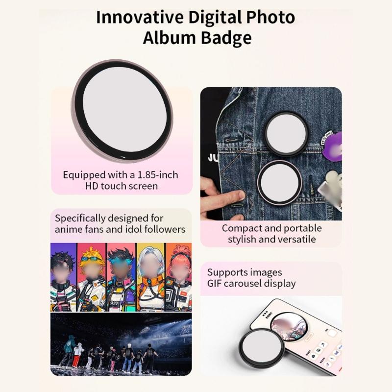 Electronic Animes Badges Pin for Backpacks Digital Photo Pixels Display Decors Funny Digital Animes Badges Birthday Gift