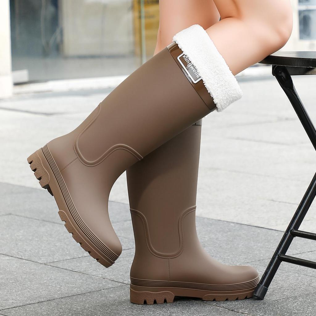 Bottes de pluie imperméables doublées polaire pour femme - Antidérapantes, à semelles épaisses, idéales pour la randonnée en forêt tropicale