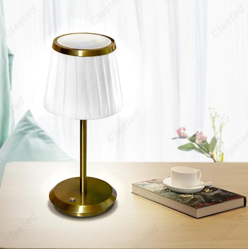 LED Fabric Lampshade Touch Open Desk Lamp USB Rechargeable Port Bedroom Lighting Decorative Lamp Restaurant Bar Atmosphere Lamp