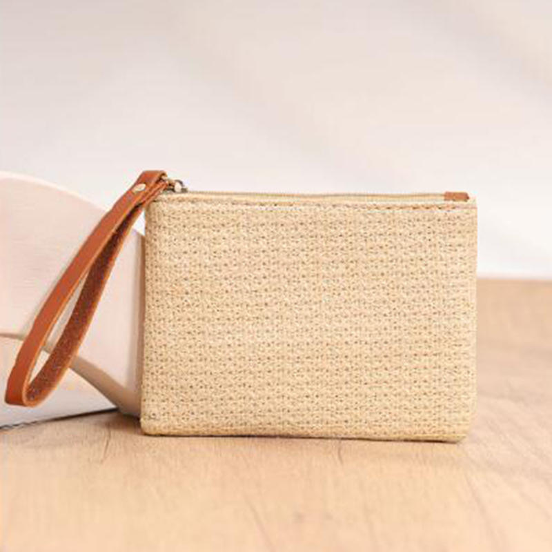 Tkaná taška Módní dámská kabelka na zápěstí Ženy Denní peněženka Telefon Psací kabelka Pevná sláma Tkaná kabelka na mince Plážová peněženka Držitel karty
