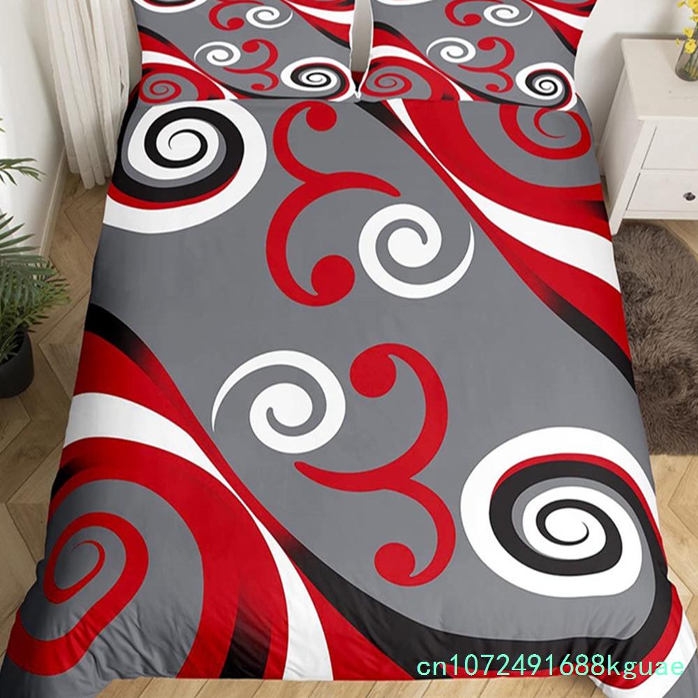Gray Black Red Swirl Duvet Cover Set King Trippy Stripe Geometric Bedding Set Microfiber Farmhouse Abstract Geometry Quilt Cover