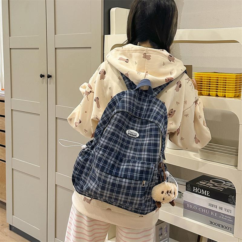 Plecak w kratę w stylu koledżowym dla ucznia gimnazjum, lekki plecak szkolny podróżny o dużej pojemności