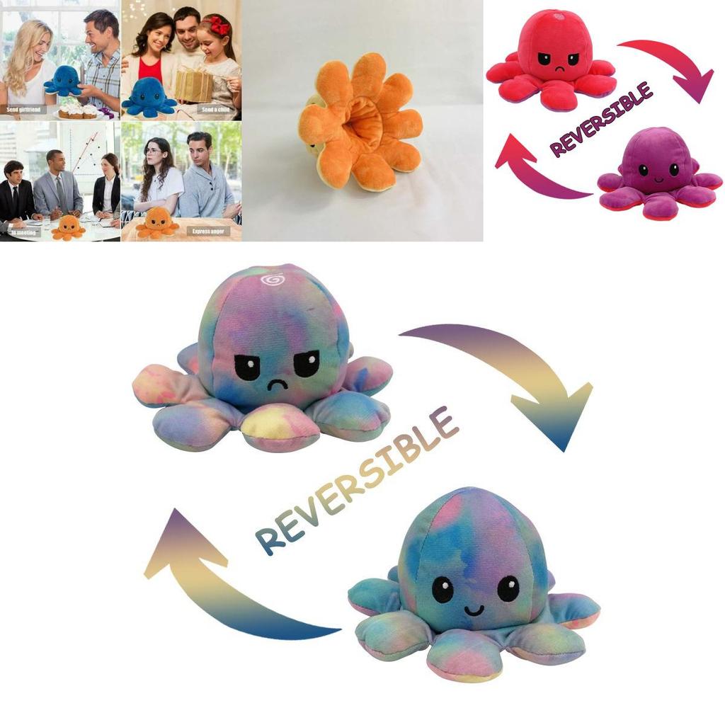 Soft And Adorable Double-sided Flip Reversible Octopus Plush Toy For Kids