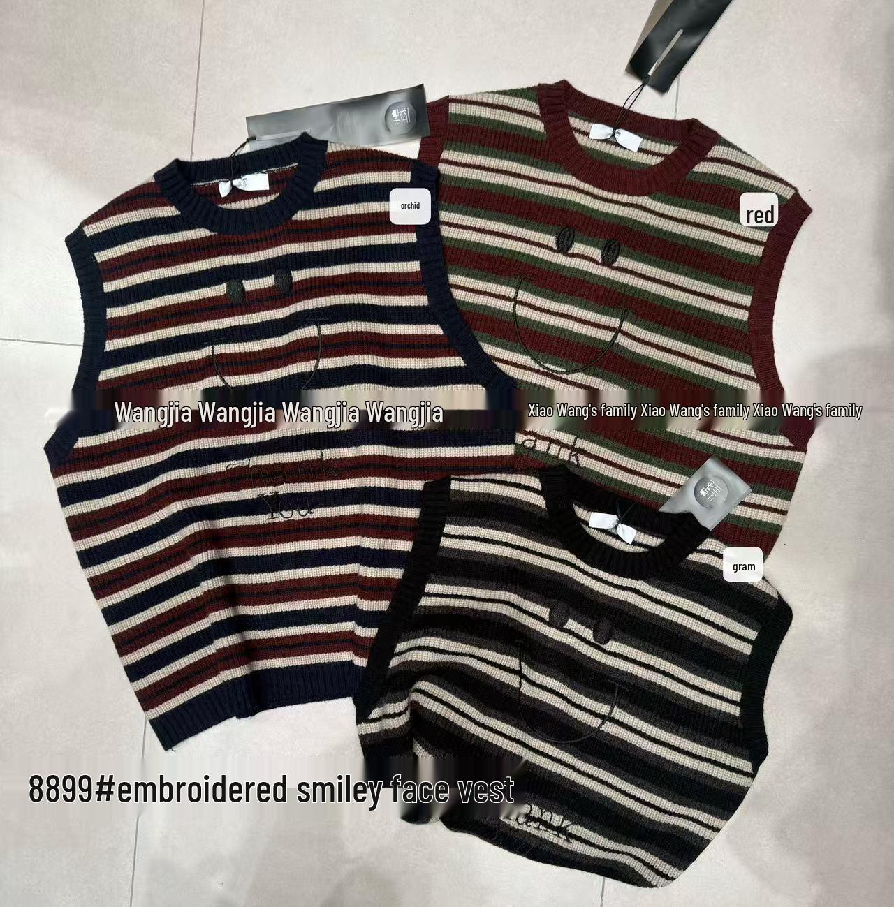 

Xiao Wang s 8899 Korean Style Plus Size Knit Smiley Face Striped Sweater Vest One Size красный