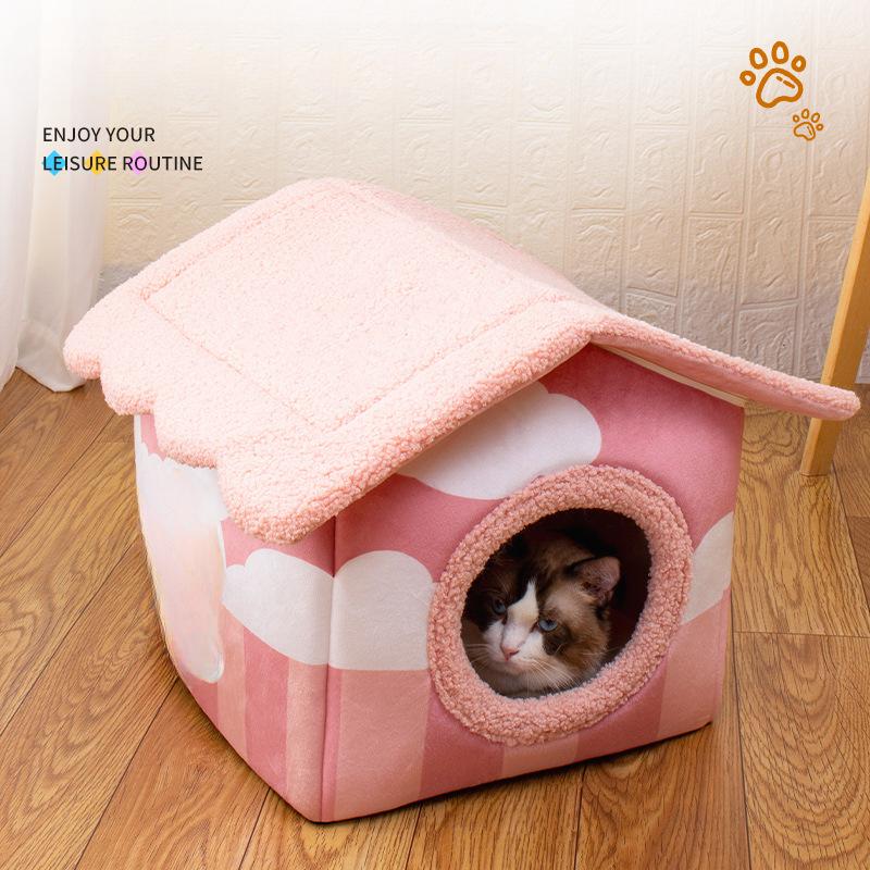 Cuib nou pentru câini și cuib pentru pisici Toamnă și iarnă confortabilă Casă în stil japonez Cuib pentru animale de companie cald și îngroșat Cuib pentru animale de companie Anti-zgârieturi