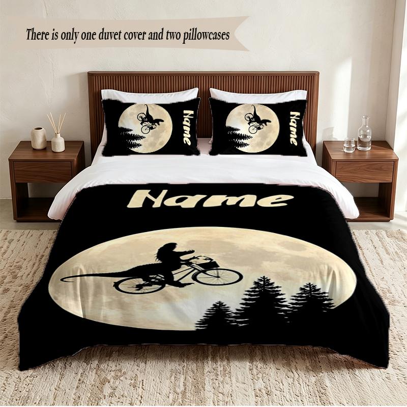 Dinosaur World Personalized Custom Name 3‑Piece Bedding Set Soft Duvet Cover Set For Bedroom Home Decor