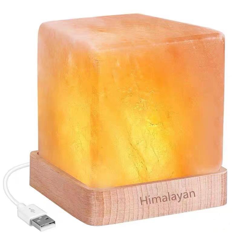 Himalayan Salt Crystal USB LED Night Light with Wooden Base (USB Powered)