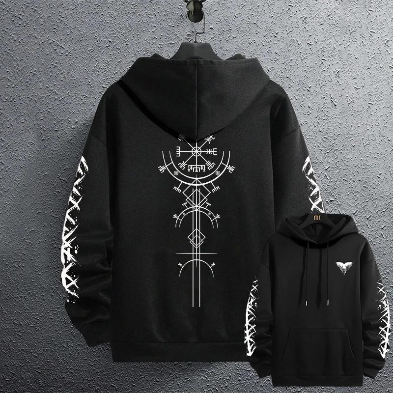 Men's Ancient Raven Print Pullover 2025 Brand New Black Sweatshirts Autumn Winter Male Daily Casual Sporty Jogging Hoodie