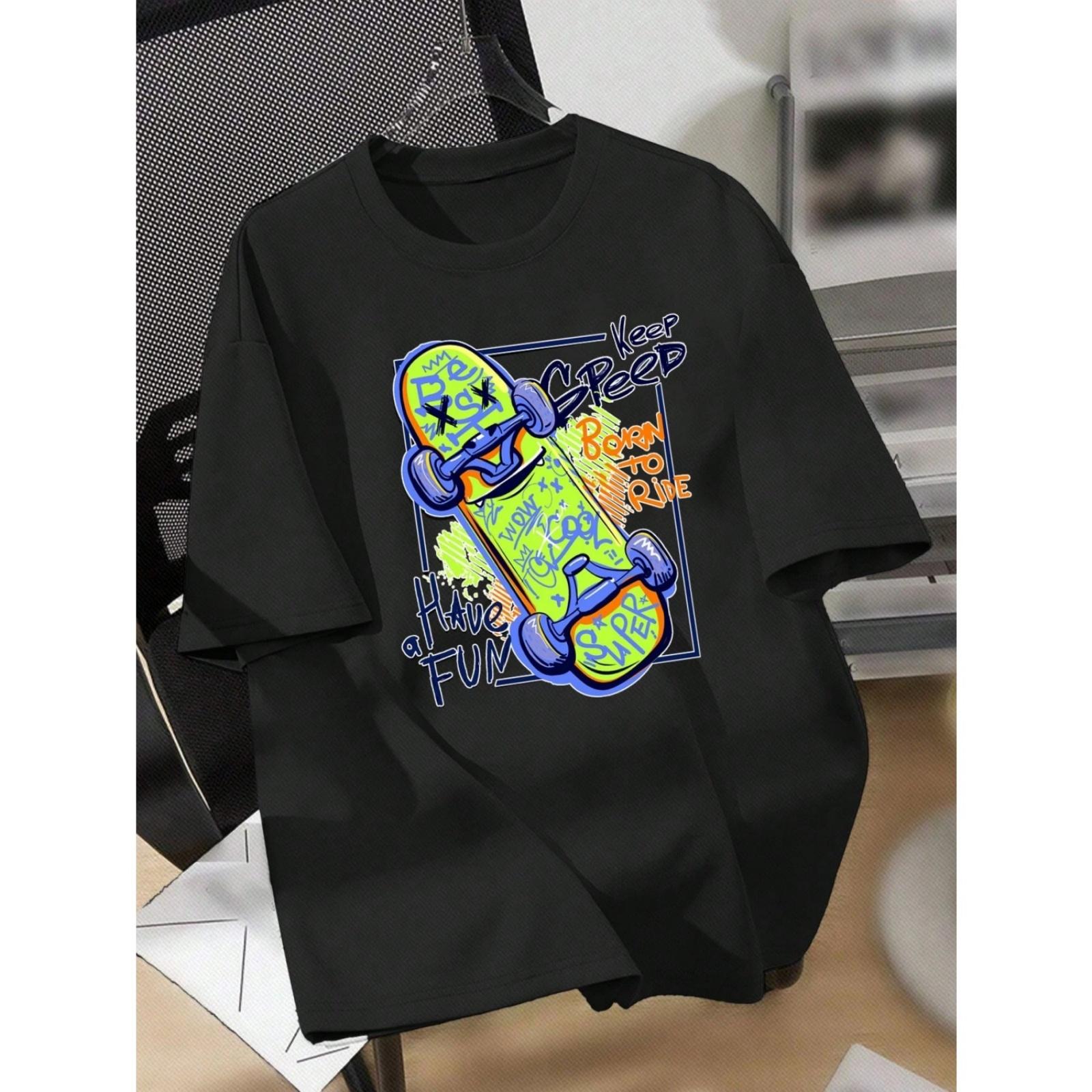 

Cartoon graffiti board print short-sleeved T-shirt casual and versatile style suitable for children s daily wear and outing wear XXXXXL різнокольоровий
