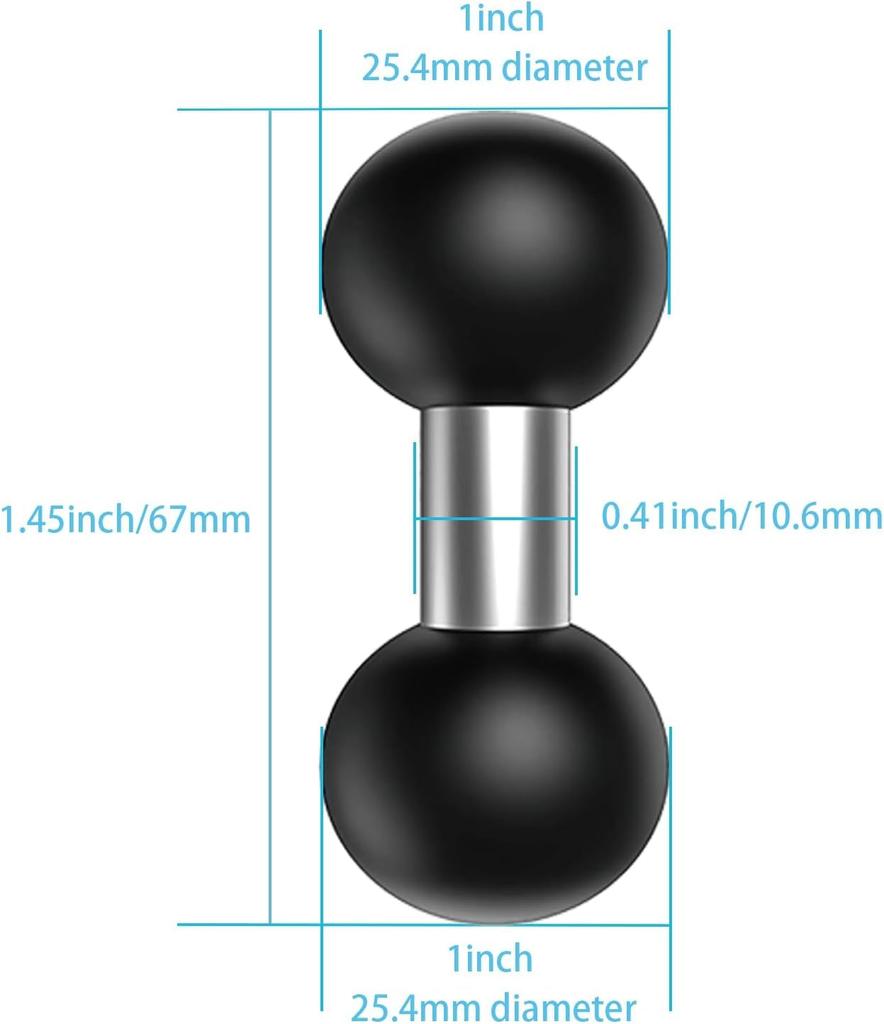 Kulefeste Baseadapter til Kuleforlengelse Passer RAM Mount B Standard Dobbel Kulekobling 1" 1" Arm. Størrelse. Væpne. Sykkel/Motorsykkel/Kamera/GPS(Svart 1)