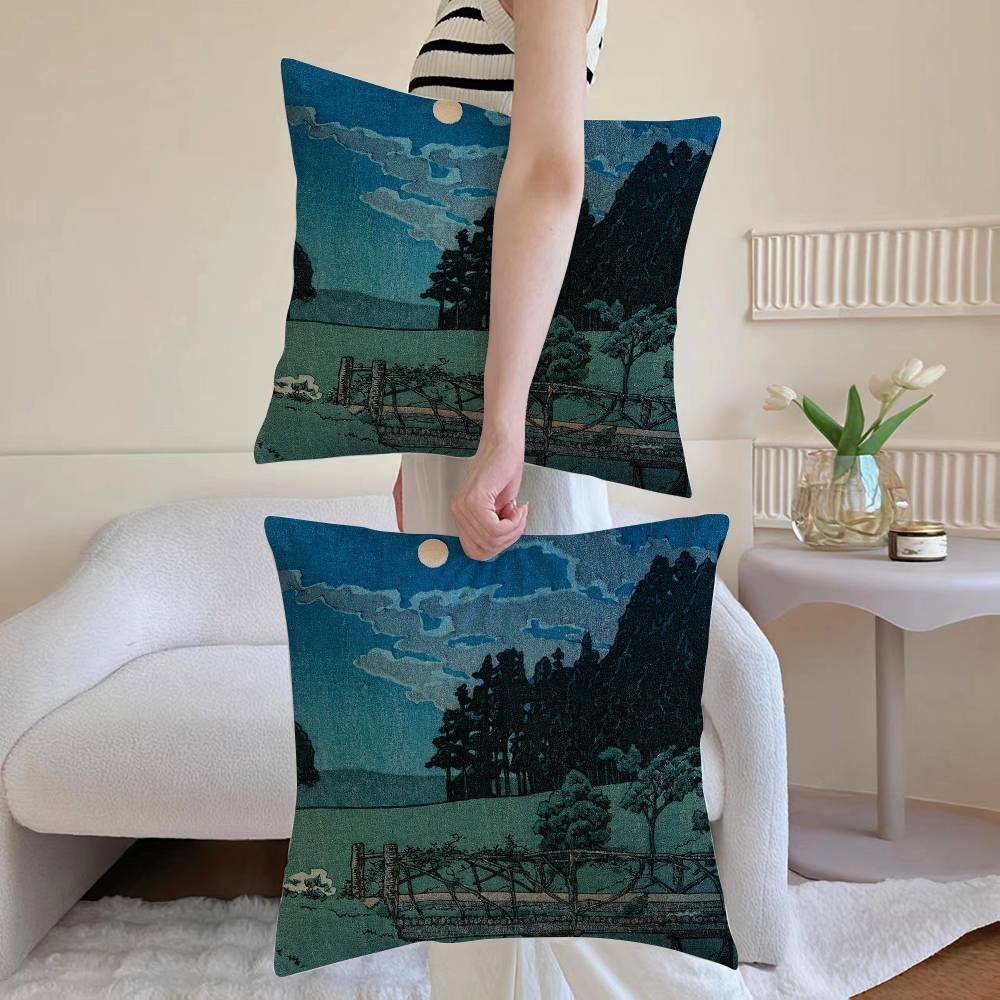 Hasui Kawase Povlak na polštář Dekorativní povlaky na polštáře na pohovku a do obývacího pokoje Prachotěsné a odolné proti roztočům Neviditelný zip