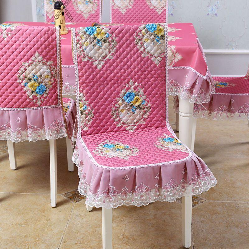 Blue One-piece Chair Cover Table Cloth Dining Chairs Mat Seat Cushion Anti-skid  Lace Chair Cushion Dustproof Cloth Wedding Party Home Decoration