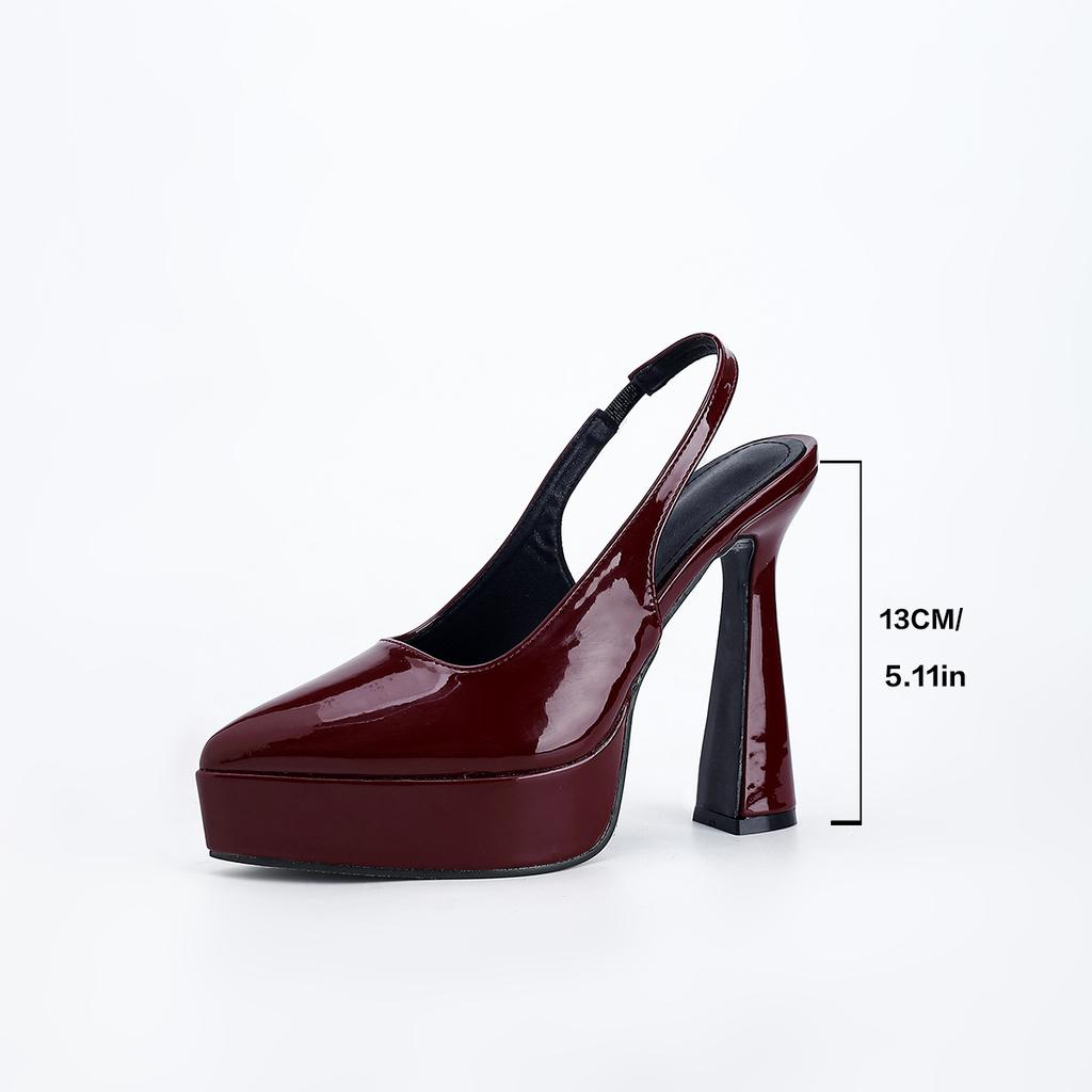 Burgundfarbenes Lackleder elastisch spitz wasserdicht Tisch dicker Absatz super hoher Absatz sexy Nachtclub Licht Mund einfarbige Schuhe