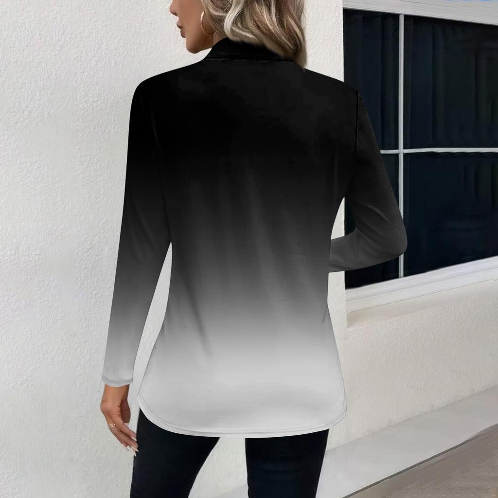 Damenmode Langärmeliges Hemd mit Farbverlauf und Stehkragen