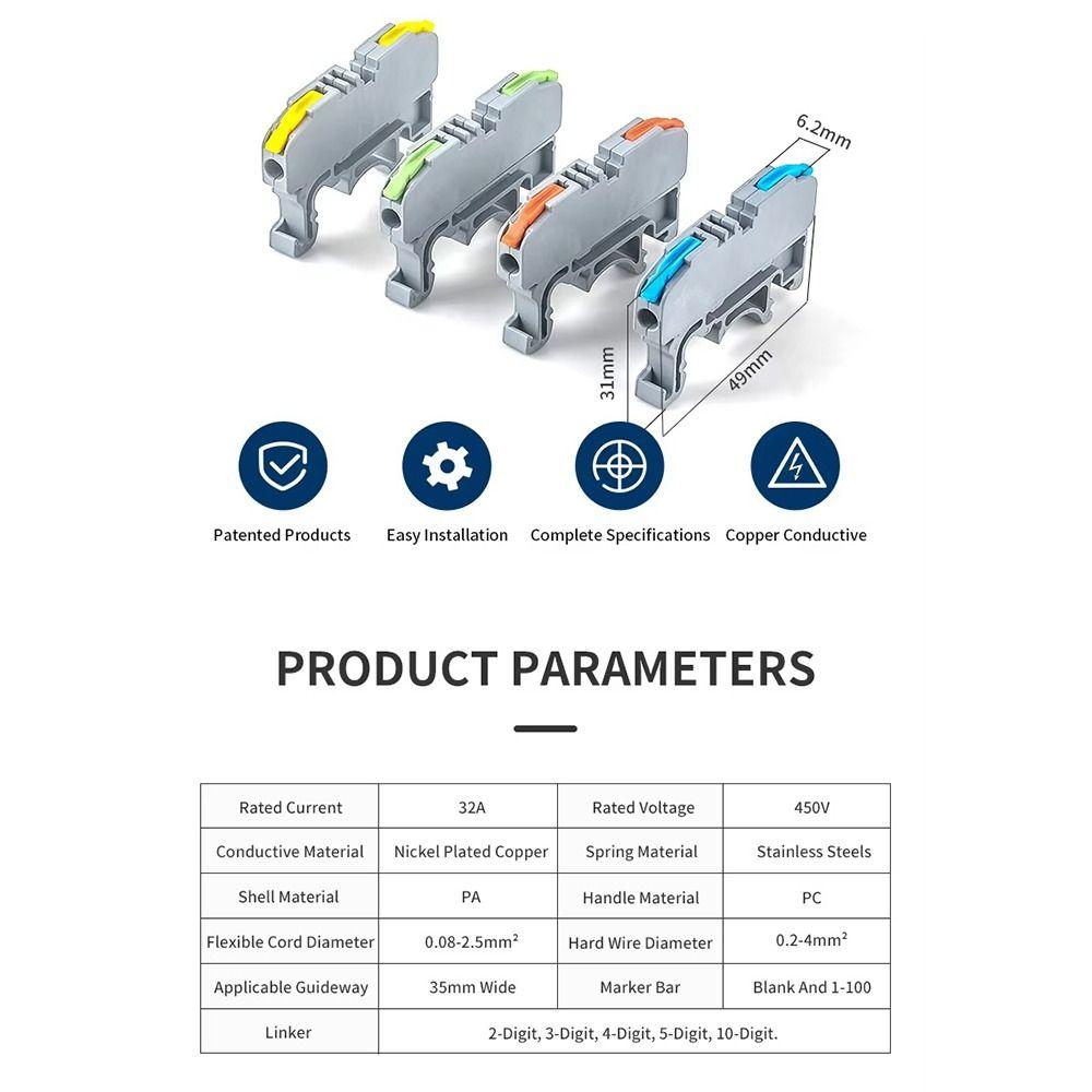 10Pcs 450V 32A Din Rail Terminal Block CMK420 Electrical Cable Connector  for Electronics Wiring