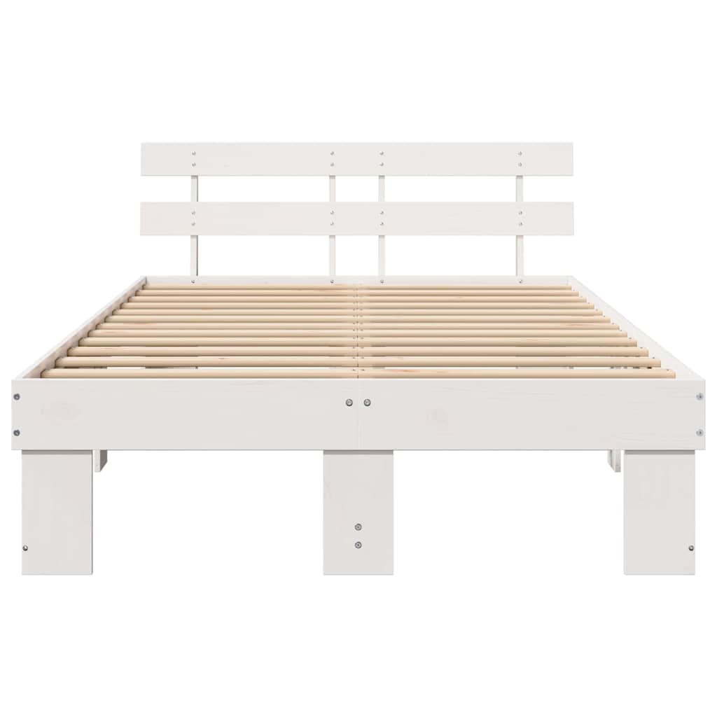 White Bed Frame with Headboard 120 x 190 cm Solid Pine Wood