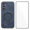 WANLONFENG YBP Series For Samsung Galaxy S24+ Magnetic Case with Tempered Glass Film PU+TPU Phone Cover Large Cutout