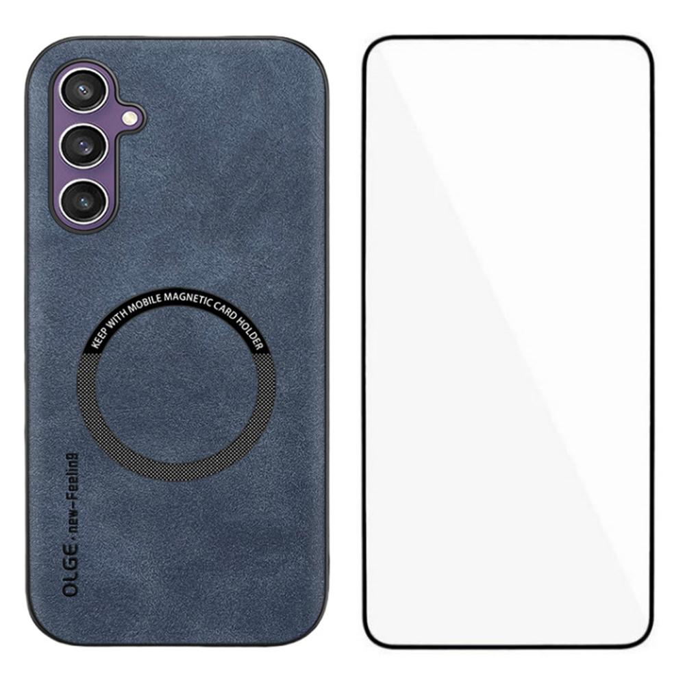 WANLONFENG YBP Series For Samsung Galaxy S24+ Magnetic Case with Tempered Glass Film PU+TPU Phone Cover Large Cutout