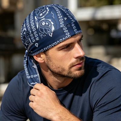 Turbanová čepice s dlouhými nastavitelnými pásky Klasický vzor kešu Prodyšná měkká tkanina Pot absorbující pokrývka hlavy