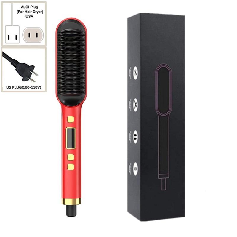 2-in-1-Haarglätter, Bürste, Glätteisen, LCD-Display, negative Ionen, schnelle Erwärmung, Verbrühungsschutz, Haarglättungs- und Lockenkamm