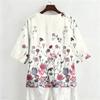 Women's Summer Fashion V-Neck 3/4 Sleeve Shirt Casual Loose-Fit Floral Print Top