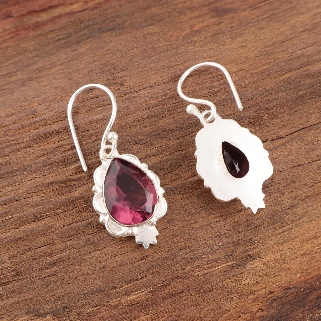 Rhodolite Gemstone Gorgeous Silver Jewelry, Handmade AAA+ Earrings, 925 Solid Sterling Silver Earrings Gift For Catholics