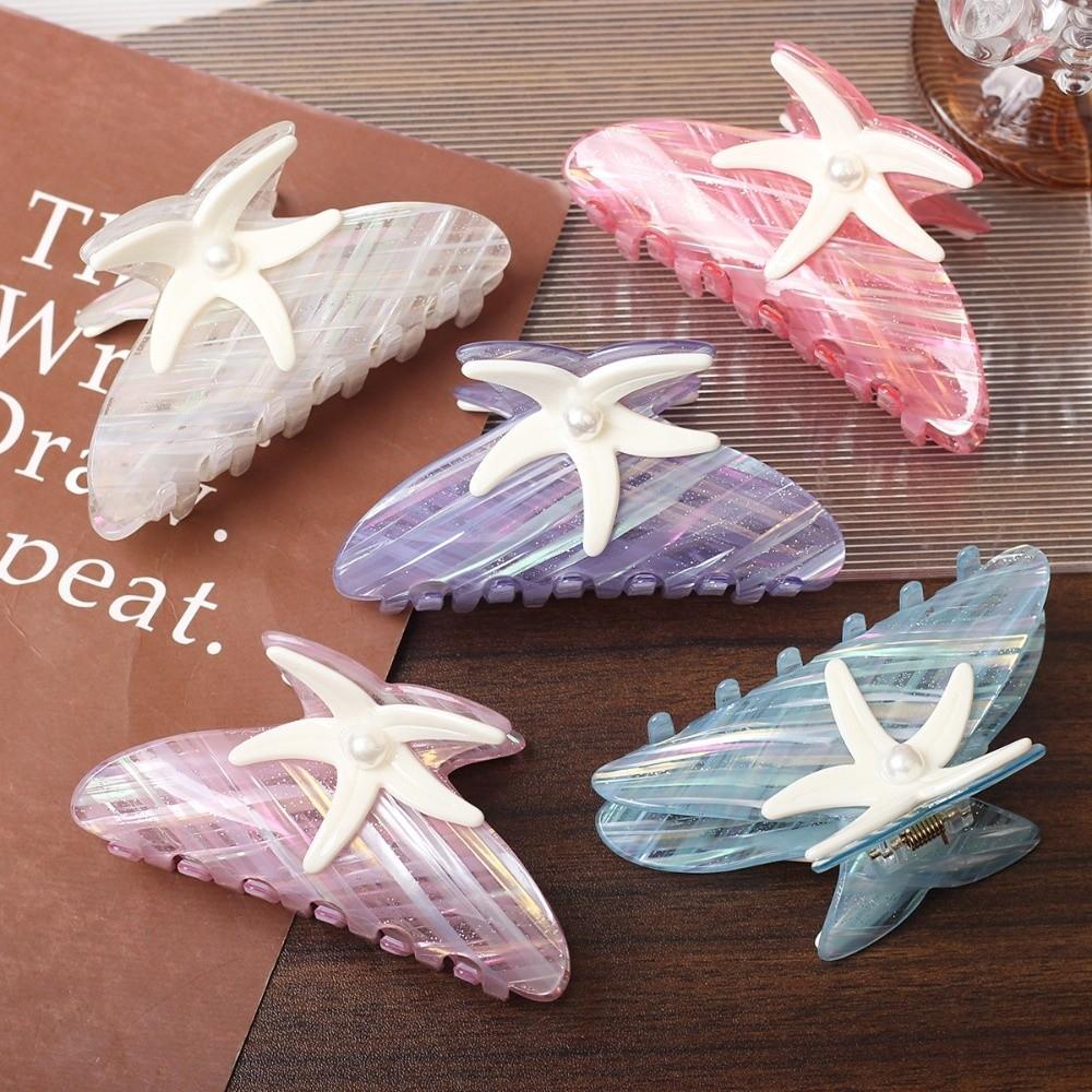 Colorful Starfish Hair Grab Large Acrylic Shark Clip Cute Pearl Hair Claw Back Head