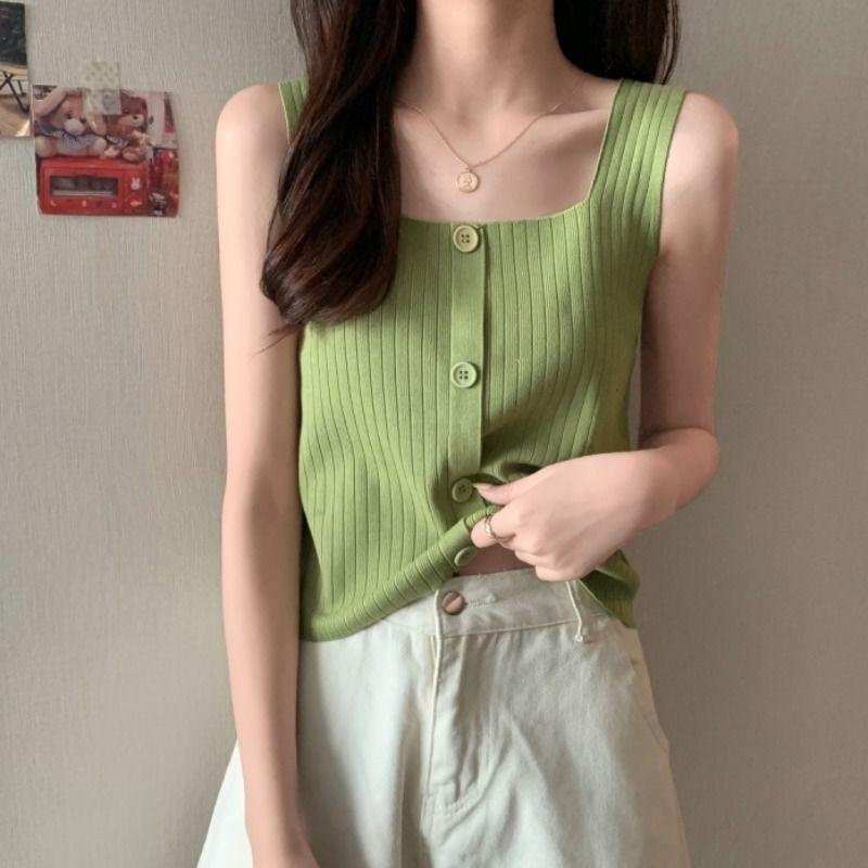 WTEMPO Women's Summer Design Knitted Camisole Vest Loose Fitting Bra Cover Sleeveless Short Top