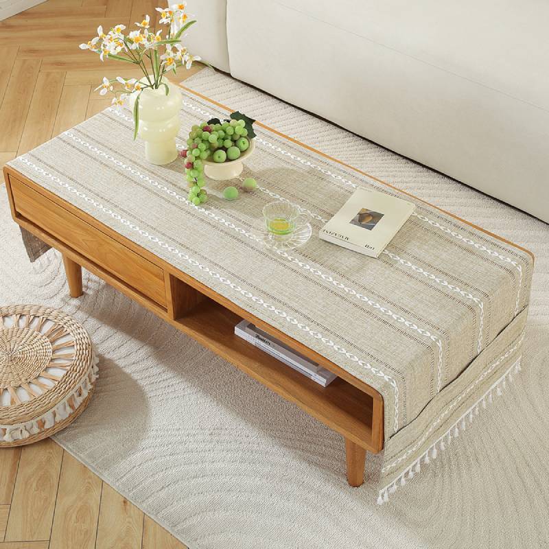 Nordic Home Modern Cotton Linen Rectangular Tablecloth With Non Slip Back For Living Room Decor