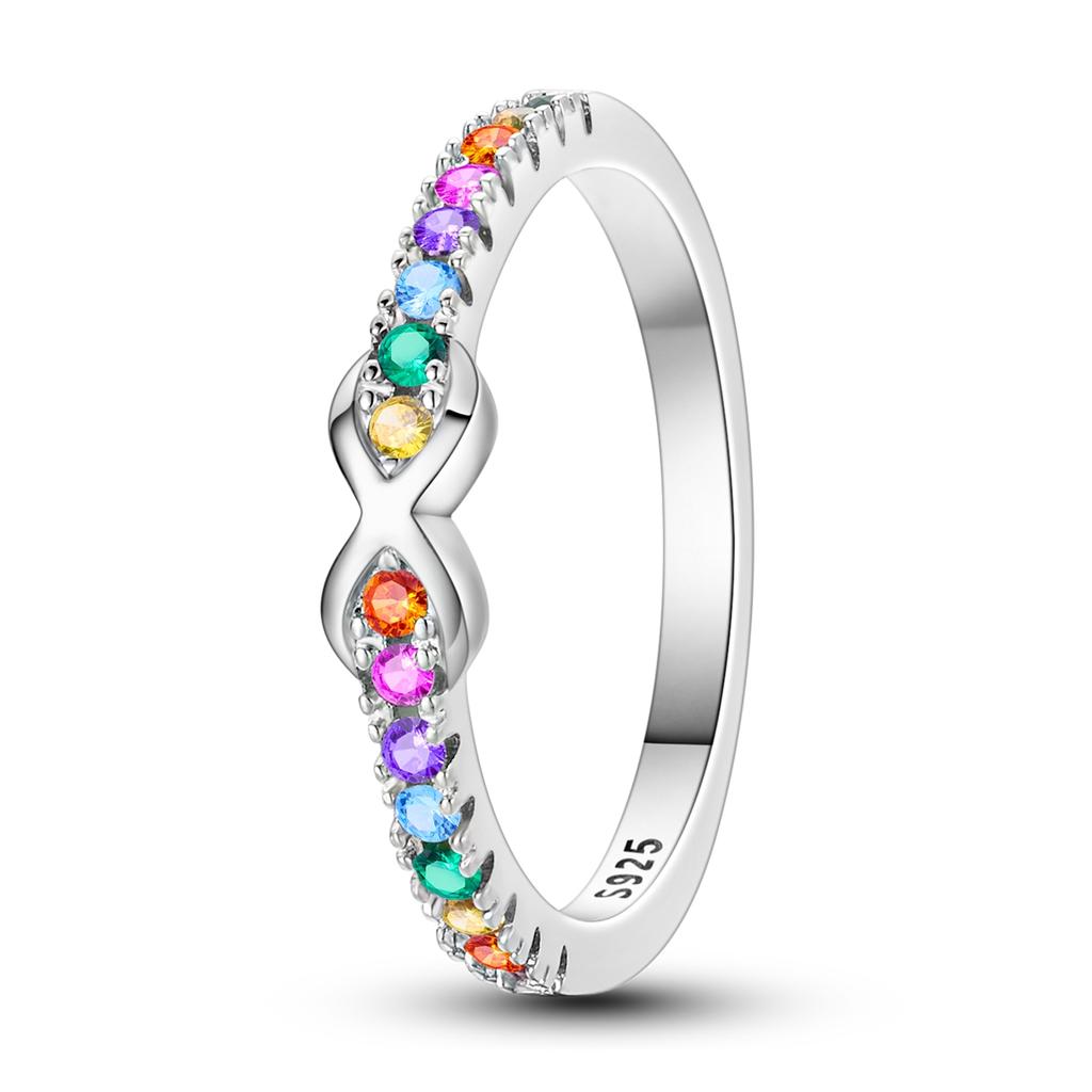 925 Silver Rainbow Colorful Zircon Closed Ring For Women Valentine's Birthday Fine Gifts Wedding Jewelry Accessories