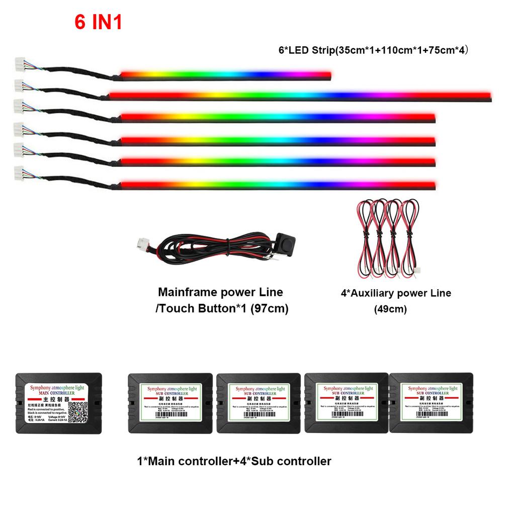 22in1 Symphony Car Ambient Light RGB 213 Color Universal Car Interior led strip acrylic Backlight Guide Symphony Atmosphere lamp