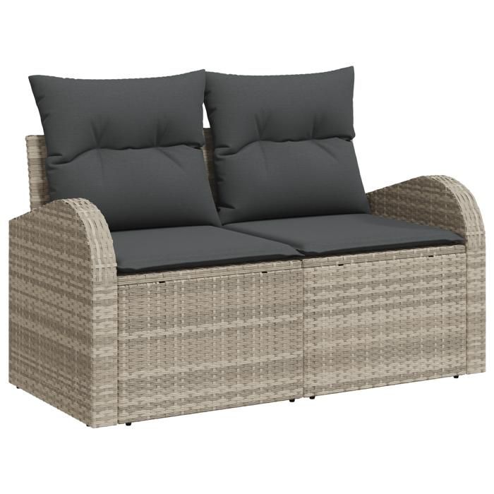 Ensemble de canapé de jardin 7 pièces avec coussins gris clair en rotin, Canapé de jardin 2 places avec rangement et 3360423