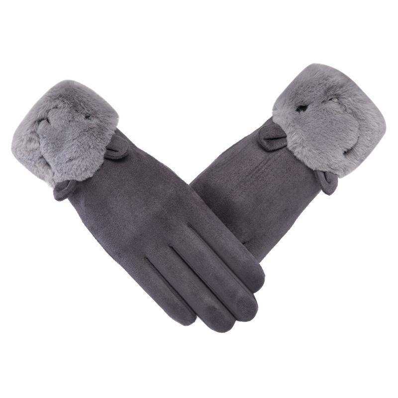 Řidičské rukavice Elegantní králičí semišová kůže teplé rukavice zima plus sametové silné teplé palčáky plyšové manžety rukavice pro dotykovou obrazovku