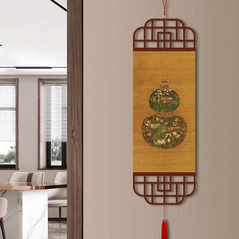 Five Blessings Gourd Bamboo Scroll: Living Room Wall or Tea Room Decor